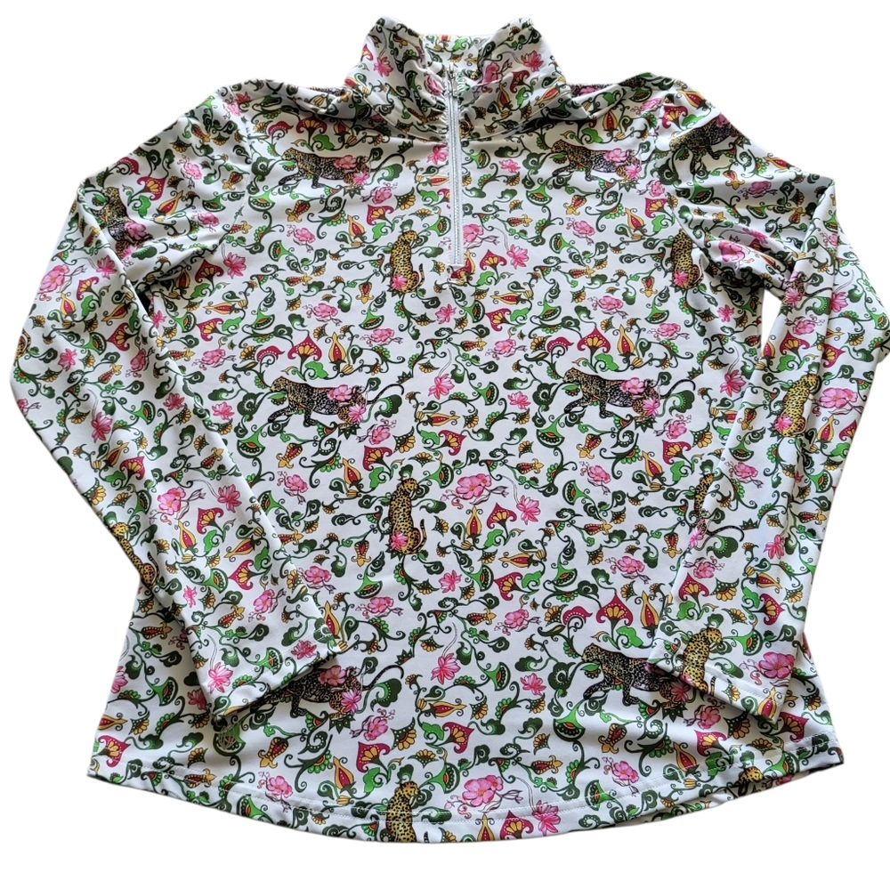 GGBlue Luxe Sport Golf Ivan Top Woman Medium Viceroy Leopard Floral AOP Qtr Zip